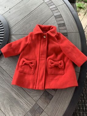 Baby Gap 0-6 Month Girl’s Red Jacket With Bow Pockets and Gold Button New